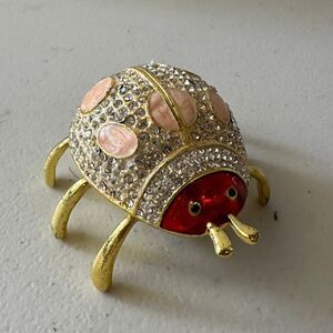 Bejeweled Lady Bug Hand Painted Enamel Collector's Magnetic Hinged Trinket Box
